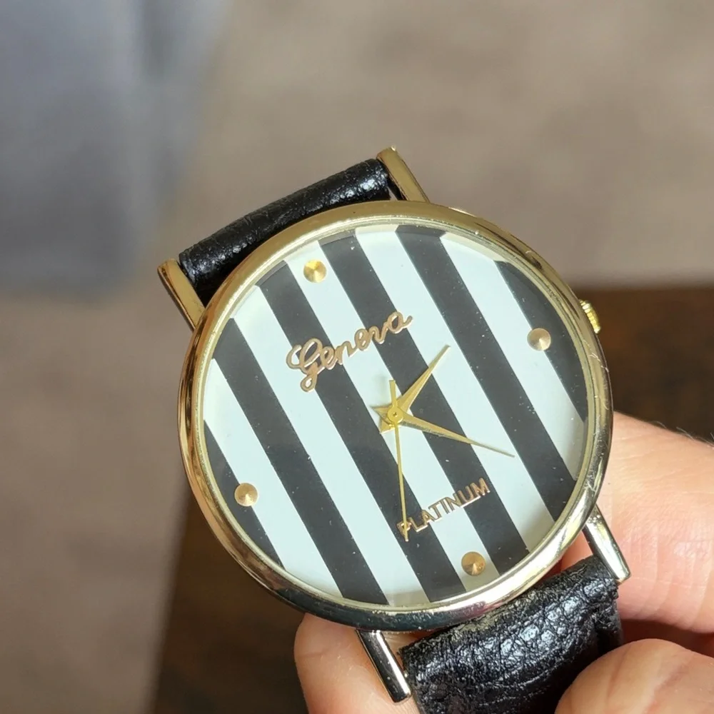 Francesca's Collections Black and Gold Striped Smartwatch